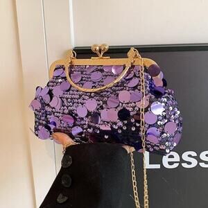 Women's Evening Purple Handbag Sparkly Sequin Evening Crossbody Bag, Top Handle